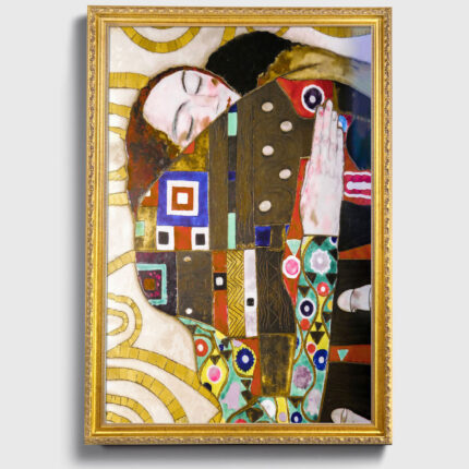 The Embrace by Gustav Klimt Wall Art with Golden Frame Old Master Painting Reproduction Print for Home and Office Decorations