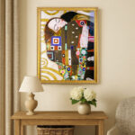 The Embrace by Gustav Klimt Wall Art with Golden Frame Old Master Painting Reproduction Print for Home and Office Decorations