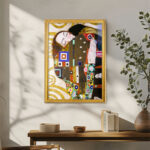 The Embrace by Gustav Klimt Wall Art with Golden Frame Old Master Painting Reproduction Print for Home and Office Decorations