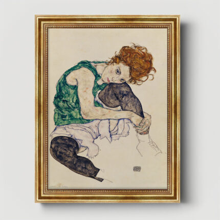 Sitzende Frau mit hochgezogenem Knie von Egon Schiele Bild mit Rahmen Bild mit Rahmen in Gold