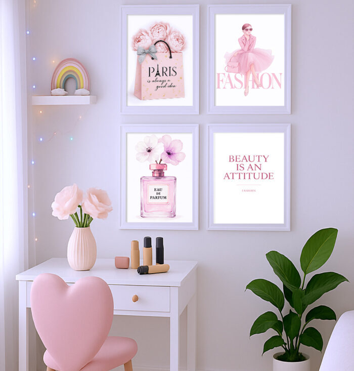 Fashion in Pink Wandbilder 4er Set Bilder Premium Poster Wanddekoration