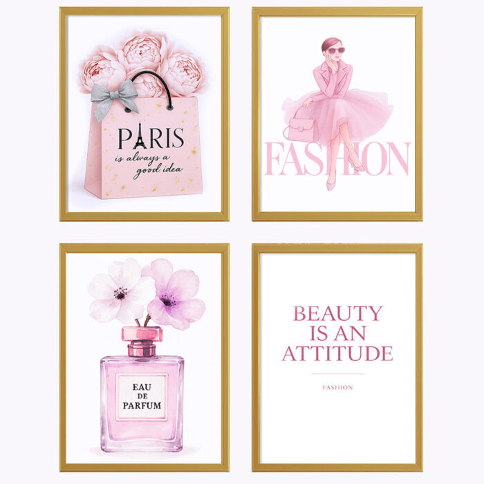 Fashion in Pink Wandbilder 4er Set Bilder Premium Poster Wanddekoration