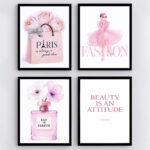 Fashion in Pink Wandbilder 4er Set Bilder Premium Poster Wanddekoration