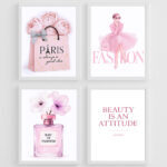Fashion in Pink Wandbilder 4er Set Bilder Premium Poster Wanddekoration