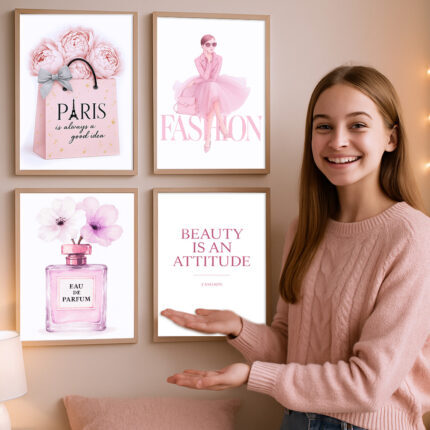Fashion in Pink Wandbilder 4er Set Bilder Premium Poster Wanddekoration