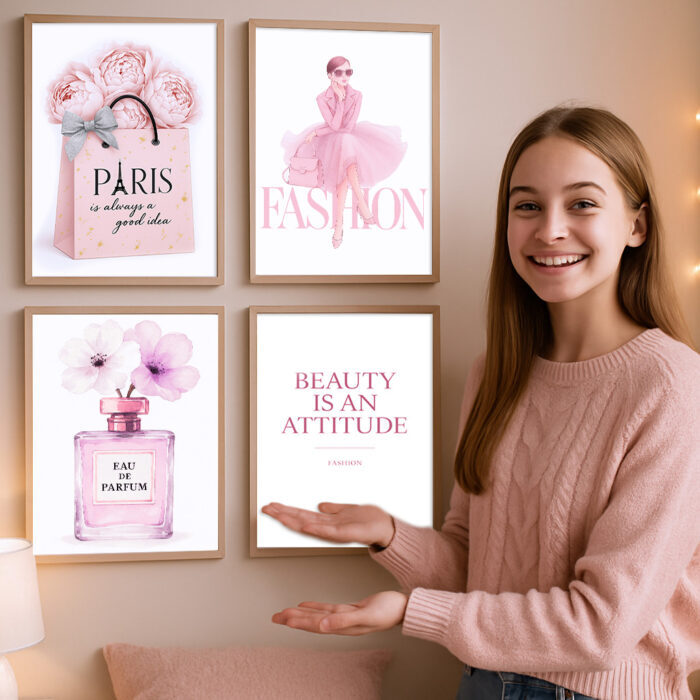 Fashion in Pink Wandbilder 4er Set Bilder Premium Poster Wanddekoration