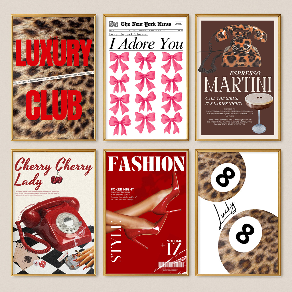 Girly Gallery 6er Set Bilder Deko Wandbilder Premium Poster Wanddekoration ohne Rahmen