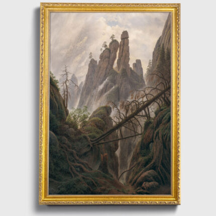 Rocky landscape by D. Caspar Friedrich Wall Art with Golden Frame Old Master Painting Reproduction Print for Home and Office Decorations