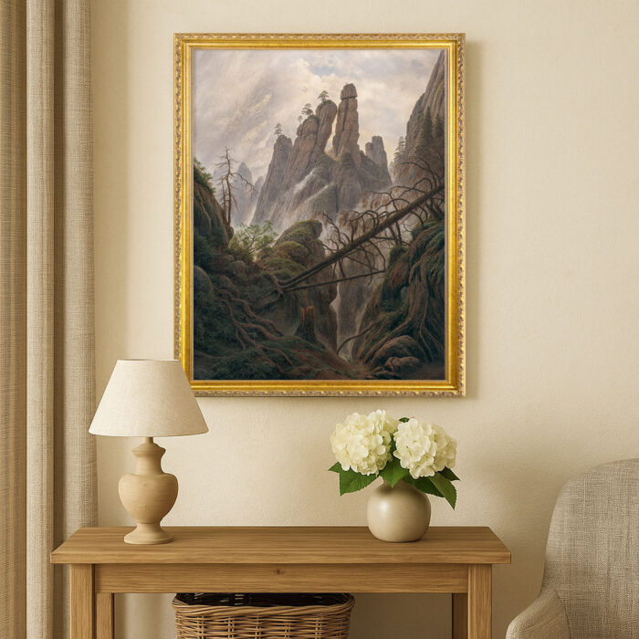 Rocky landscape by D. Caspar Friedrich Wall Art with Golden Frame Old Master Painting Reproduction Print for Home and Office Decorations