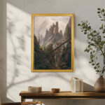 Rocky landscape by D. Caspar Friedrich Wall Art with Golden Frame Old Master Painting Reproduction Print for Home and Office Decorations