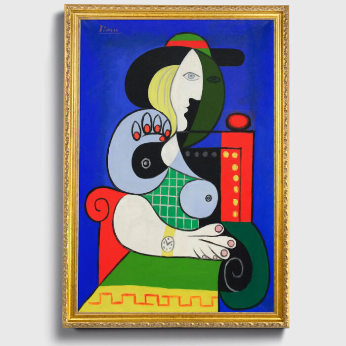 Femme à la montre (Woman at the watch) Pablo Picasso Wall Art with Golden Frame Old Master Painting Reproduction Print for Home and Office Decorations