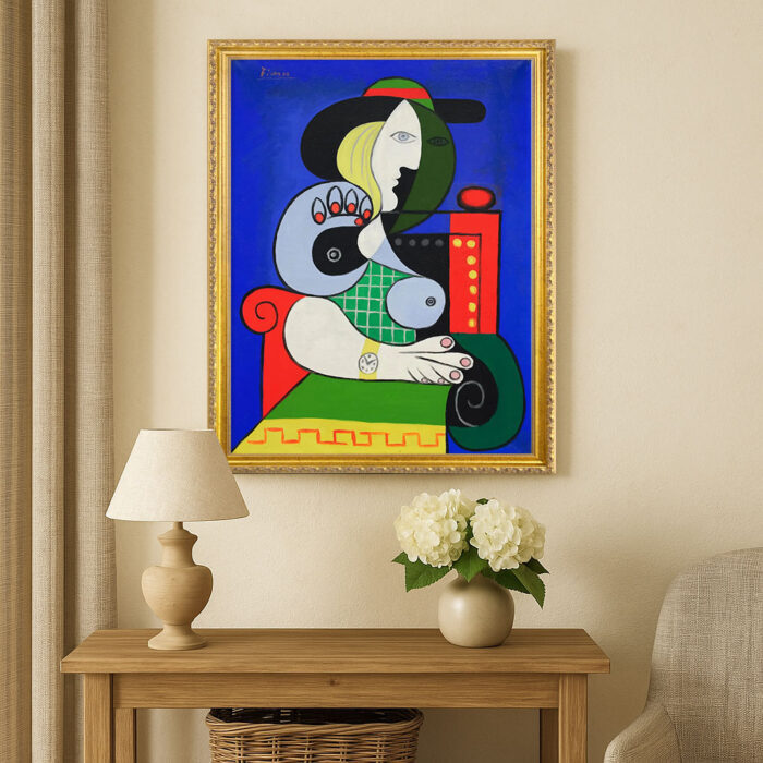 Femme à la montre (Woman at the watch) Pablo Picasso Wall Art with Golden Frame Old Master Painting Reproduction Print for Home and Office Decorations