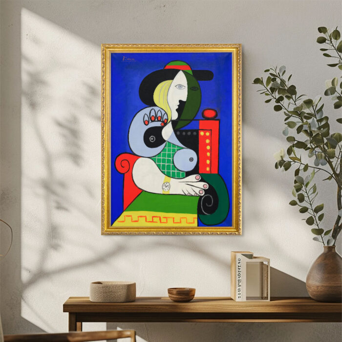 Femme à la montre (Woman at the watch) Pablo Picasso Wall Art with Golden Frame Old Master Painting Reproduction Print for Home and Office Decorations