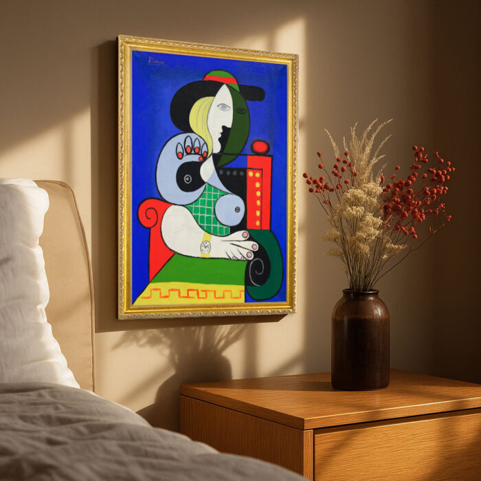 Femme à la montre (Woman at the watch) Pablo Picasso Wall Art with Golden Frame Old Master Painting Reproduction Print for Home and Office Decorations
