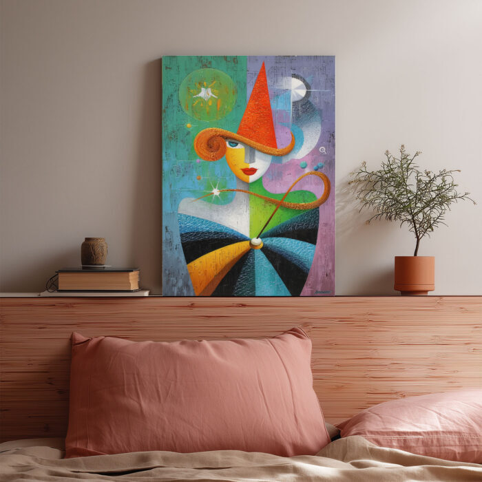 Dominika Picko Stil Leinwandbild Surreal Abstrakt Frau Hut Magie Farbenfroh