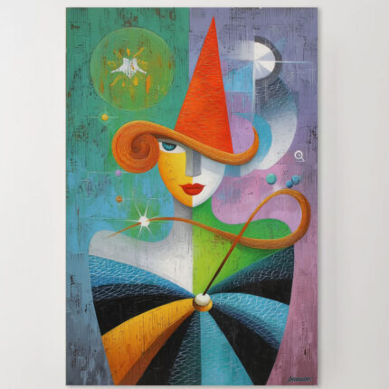 Dominika Picko Stil Leinwandbild Surreal Abstrakt Frau Hut Magie Farbenfroh