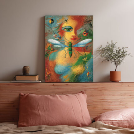 Surrealistische Frau Insekten Natur Leinwandbild im Stil von Alvaro Mejias Abstrakt