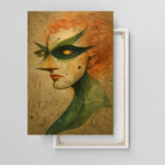 Frau Maske Surreal Leinwandbild Abstrakt Grüne Maske Rote Haare Einzigartig