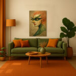 Frau Maske Surreal Leinwandbild Abstrakt Grüne Maske Rote Haare Einzigartig