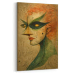 Frau Maske Surreal Leinwandbild Abstrakt Grüne Maske Rote Haare Einzigartig
