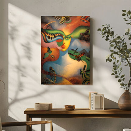 Surrealistische Frau Insekten Leinwandbild im Stil von Eduard Zelenin Bunt Abstrakt Modern