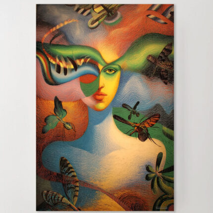 Surrealistische Frau Insekten Leinwandbild im Stil von Eduard Zelenin Bunt Abstrakt Modern