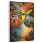 Surrealistische Frau Insekten Leinwandbild im Stil von Eduard Zelenin Bunt Abstrakt Modern