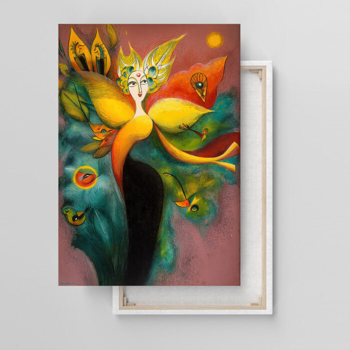 Surrealistische Göttin Leinwandbild im Stil von Clara Ledesma Vogel Abstrakt Mythisch