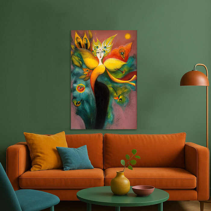 Surrealistische Göttin Leinwandbild im Stil von Clara Ledesma Vogel Abstrakt Mythisch
