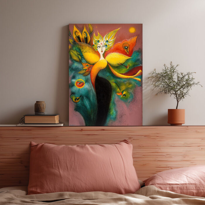 Surrealistische Göttin Leinwandbild im Stil von Clara Ledesma Vogel Abstrakt Mythisch