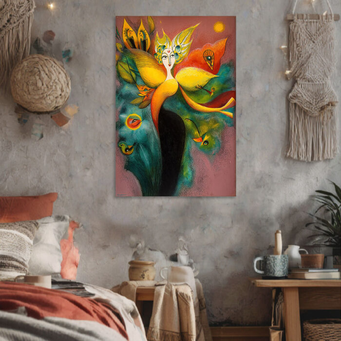 Surrealistische Göttin Leinwandbild im Stil von Clara Ledesma Vogel Abstrakt Mythisch