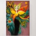 Surrealistische Göttin Leinwandbild im Stil von Clara Ledesma Vogel Abstrakt Mythisch