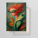 Surrealistische Frau Maske im Stil von Remedios Varo Leinwandbild Rote Haare Fantasie