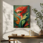 Surrealistische Frau Maske im Stil von Remedios Varo Leinwandbild Rote Haare Fantasie