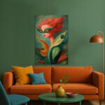 Surrealistische Frau Maske im Stil von Remedios Varo Leinwandbild Rote Haare Fantasie