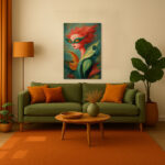 Surrealistische Frau Maske im Stil von Remedios Varo Leinwandbild Rote Haare Fantasie