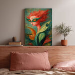 Surrealistische Frau Maske im Stil von Remedios Varo Leinwandbild Rote Haare Fantasie