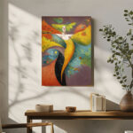 Abstrakte Figur Leinwandbild im Stil von Rafail Aliyev Farbenfroh Flügel Surrealistisch Wandkunst