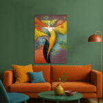 Abstrakte Figur Leinwandbild im Stil von Rafail Aliyev Farbenfroh Flügel Surrealistisch Wandkunst