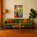 Abstrakte Figur Leinwandbild im Stil von Rafail Aliyev Farbenfroh Flügel Surrealistisch Wandkunst