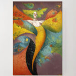 Abstrakte Figur Leinwandbild im Stil von Rafail Aliyev Farbenfroh Flügel Surrealistisch Wandkunst