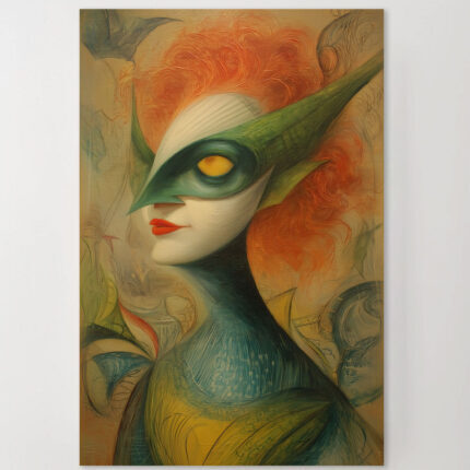 Lady Godiva Surreal im Stil von Remedios Varo Leinwandbild Mythologie Fantasie Porträt