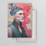 Leinwandbild Porträt Mann mit Bart moderne Kunst Pink Blau Gold Details