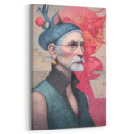 Leinwandbild Porträt Mann mit Bart moderne Kunst Pink Blau Gold Details