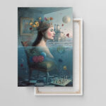 Frau im Wasser Märchenschloss Surreales Leinwandbild Blumenkrone Schach