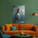 Frau im Wasser Märchenschloss Surreales Leinwandbild Blumenkrone Schach