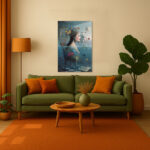 Frau im Wasser Märchenschloss Surreales Leinwandbild Blumenkrone Schach