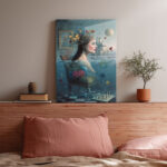 Frau im Wasser Märchenschloss Surreales Leinwandbild Blumenkrone Schach