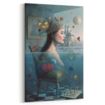 Frau im Wasser Märchenschloss Surreales Leinwandbild Blumenkrone Schach