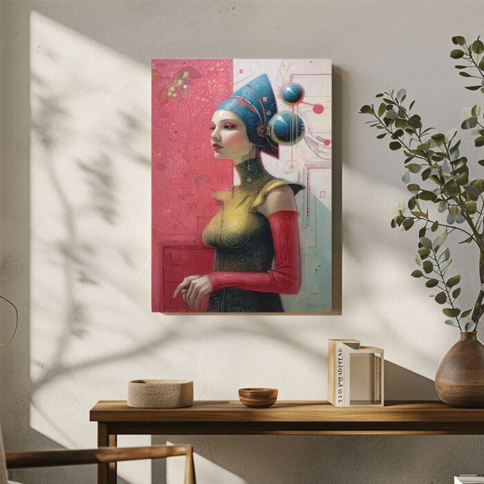 Futuristisches Porträt Frau Pharaonenhut Leinwandbild Goldene Rüstung Sci-Fi Kunst